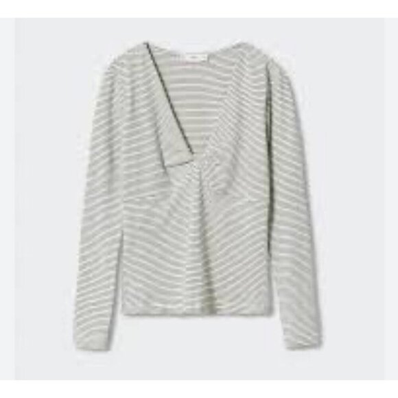 MNG Mango Stripedd Knot V Neck Long Sleeve T Shirt Sz XL NWT - Picture 1 of 8